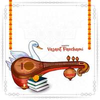 Happy Vasant Panchami cultural Indian festival card with Veena illustration vector