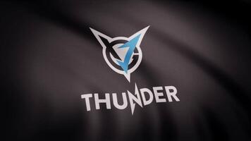 Animation of flag with symbol of Cybergaming VGJ Thunder. Editorial animation video