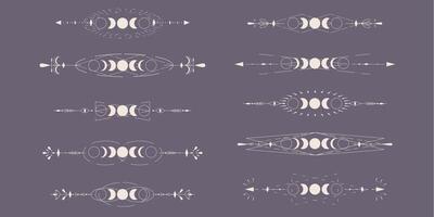 Luna etapas conjunto con celestial frontera aislado en oscuro antecedentes. místico esotérico símbolo con Luna y borde. astrología ciclo eclipse. vector diseño elemento.