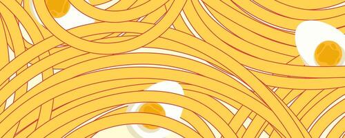 Noodle Ramen Pattern with egg background. Pasta food texture spaghetti geometric. Abstract ramen ornament. Flat vector illustration. Wave texture background