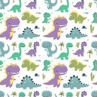 sin costura vector modelo. linda dinosaurios en brillante colores. ilustraciones en un sencillo para niños estilo. blanco antecedentes