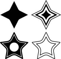 Set of vector stars. Collection of black and white shining stars