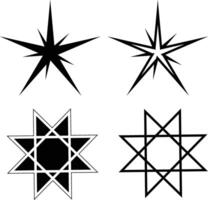 Set of vector stars. Collection of black and white shining stars