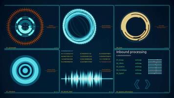 Hi-Tech Benutzer Schnittstelle Kopf oben Anzeige zum Hintergrund Computer Desktop Bildschirm Anzeige. Hi-Tech hud Digital Anzeige holographisch Hintergrund. video