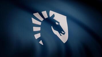 Animation of flag with symbol of Cybergaming Team Liquid. Editorial animation video