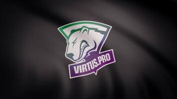 Animation of flag with symbol of Cybergaming Virtus pro. Editorial animation video