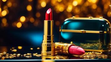 AI generated Chic lipstick, cosmetic background photo