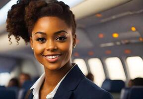 ai generado hermoso, afroamericano chica, vuelo foto