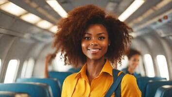 AI generated Beautiful, African-American girl, flight photo