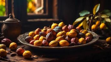 AI generated Ripe cocoa fruits in the kitchen photo