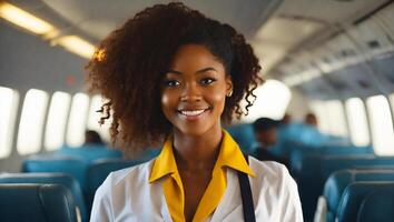 AI generated Beautiful, African-American girl, flight photo