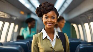 AI generated Beautiful, African-American girl, flight photo