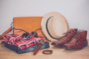 Clothing for Men on the wooden floor photo