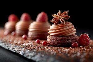 AI generated Sweet Italian dessert beautifully served. Stylish confectionery of high cuisine photo