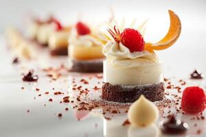 AI generated Sweet Italian dessert beautifully served. Stylish confectionery of high cuisine photo