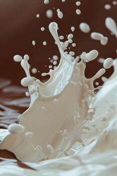 AI generated splashes of chocolate with milk. The concept of sweets photo