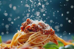 AI generated Cooked pasta-spaghetti bolognese in a plate , pasta photo