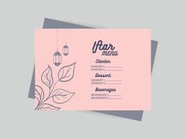 Ramadan kareem iftar menu list design for restaurant vector