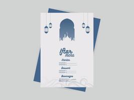 Ramadán kareem iftar menú modelo mínimo diseño para restaurante vector