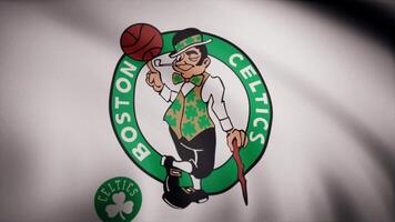 animatie van vlag met symbool van basketbal Boston Kelten. redactioneel animatie video