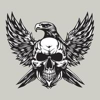 eagle skull with wings and crossed swords vector illustration