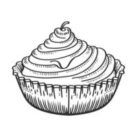 a black and white drawing of a cupcake vector