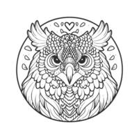 an owl coloring page with a black and white image vector