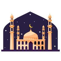 Cartoon Taj Mahal building in the night. Ramadan kareem card. Islamic religious holiday. Vector