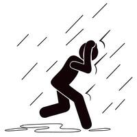 Portrait a man running in the rain illustration vector