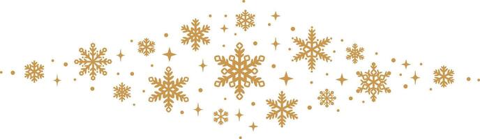 Golden snowflake border, rhombus shape snowflakes and stars clip art decoration, isolated festive element design vector