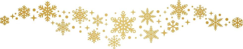 Golden snowflake wave clip art element, elegant winter holiday banner with stars, design element, isolated vector