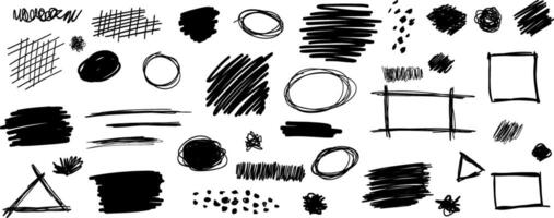 Grunge brutalism graphic elements, hand drawn brush strokes, artistic clip art set isolated freehand drawing collection vector