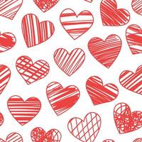 Textured hand drawn heart pattern for valentine day wallpaper or wrapping paper red and white backgorund design vector