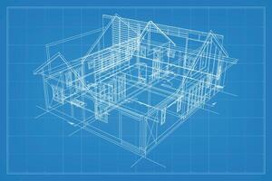 3D render of building wireframe structure. Perspective wireframe of house exterior. Abstract construction graphic idea. Vector. vector