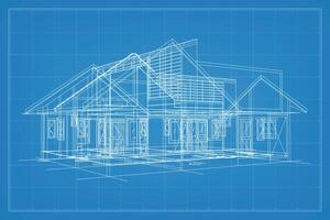 3D render of building wireframe structure. Perspective wireframe of house exterior. Abstract construction graphic idea. Vector. vector