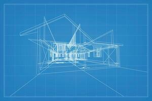 3D render of building wireframe structure. Perspective wireframe of house exterior. Abstract construction graphic idea. Vector. vector