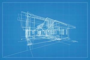 3D render of building wireframe structure. Perspective wireframe of house exterior. Abstract construction graphic idea. Vector. vector