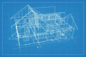 3D render of building wireframe structure. Perspective wireframe of house exterior. Abstract construction graphic idea. Vector. vector