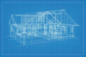 3D render of building wireframe structure. Perspective wireframe of house exterior. Abstract construction graphic idea. Vector. vector