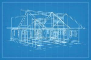 3D render of building wireframe structure. Perspective wireframe of house exterior. Abstract construction graphic idea. Vector. vector