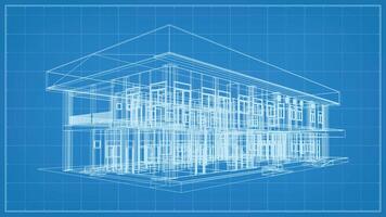 3D perspective render of wireframe architectural construction. 3D building wireframe. Vector. vector