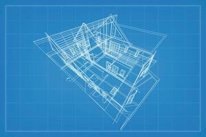 3D render of building wireframe structure. Perspective wireframe of house exterior. Abstract construction graphic idea. Vector. vector