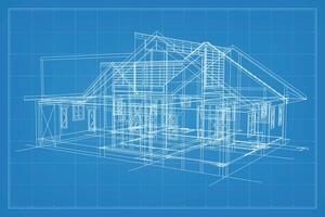 3D render of building wireframe structure. Perspective wireframe of house exterior. Abstract construction graphic idea. Vector. vector