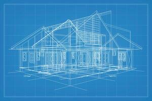 3D render of building wireframe structure. Perspective wireframe of house exterior. Abstract construction graphic idea. Vector. vector