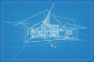 3D render of building wireframe structure. Perspective wireframe of house exterior. Abstract construction graphic idea. Vector. vector