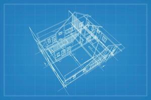 3D render of building wireframe structure. Perspective wireframe of house exterior. Abstract construction graphic idea. Vector. vector