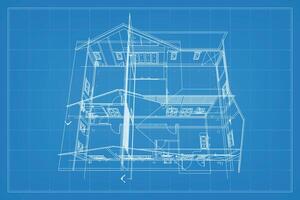 3D render of building wireframe structure. Perspective wireframe of house exterior. Abstract construction graphic idea. Vector. vector