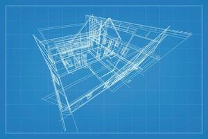 3d hacer de edificio estructura metálica estructura. perspectiva estructura metálica de casa exterior. resumen construcción gráfico idea. vector. vector