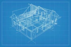 3D render of building wireframe structure. Perspective wireframe of house exterior. Abstract construction graphic idea. Vector. vector