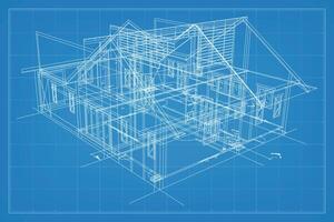 3D render of building wireframe structure. Perspective wireframe of house exterior. Abstract construction graphic idea. Vector. vector